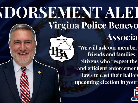 John Reid Endorsed by Virginia Police Benevolent Association in Race for Lieutenant Governor