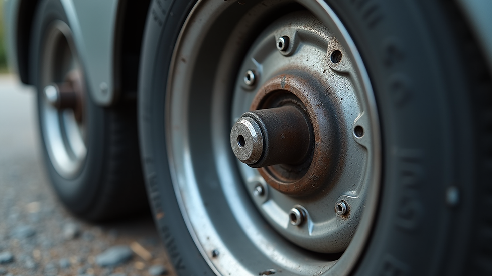 Close-up view of a trailer wheel hub showing the bearing assembly