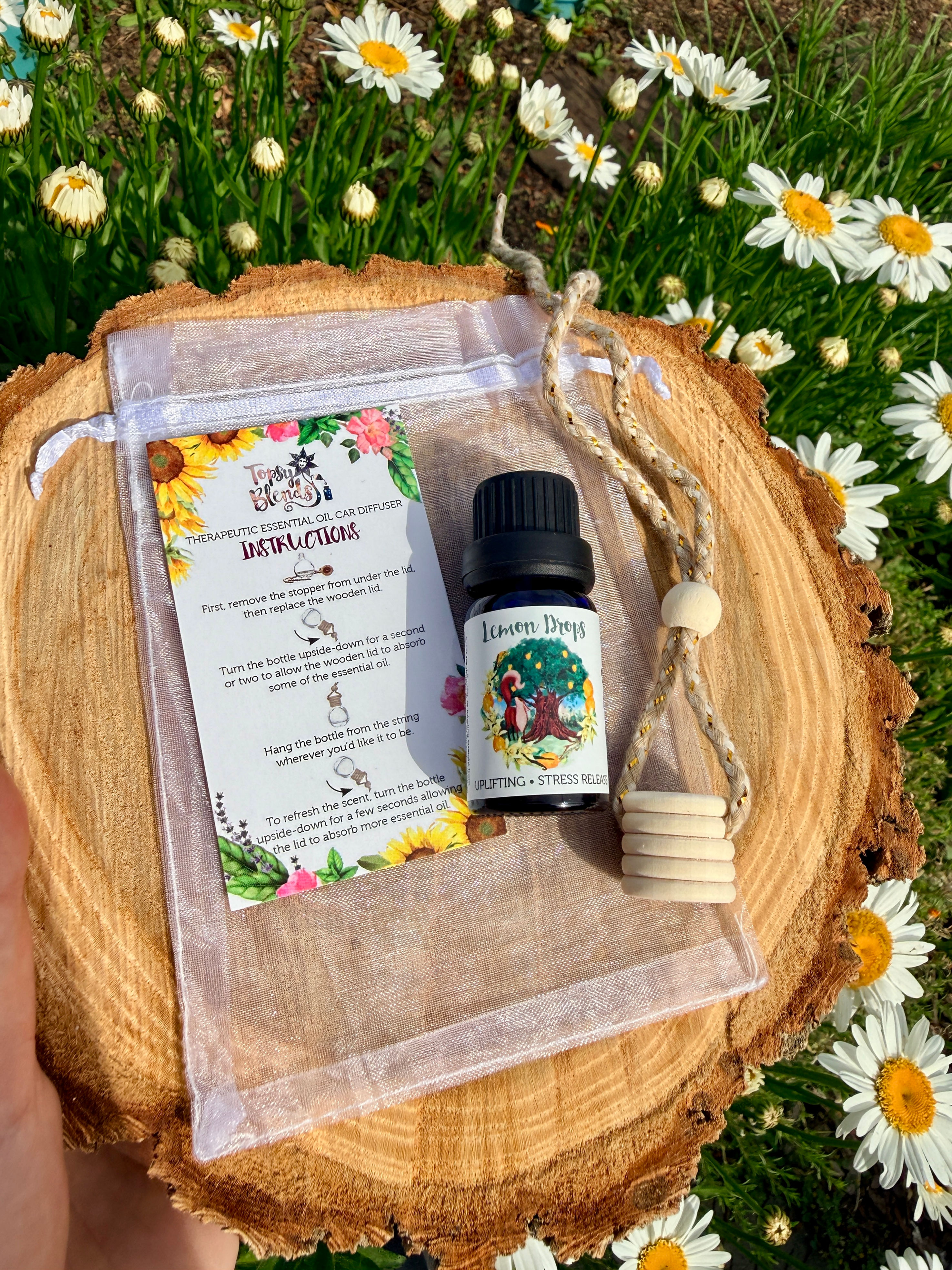 Gemstone Car Diffuser Refills ✨ 10ml Essential Oil Blend + New Wooden Cap
