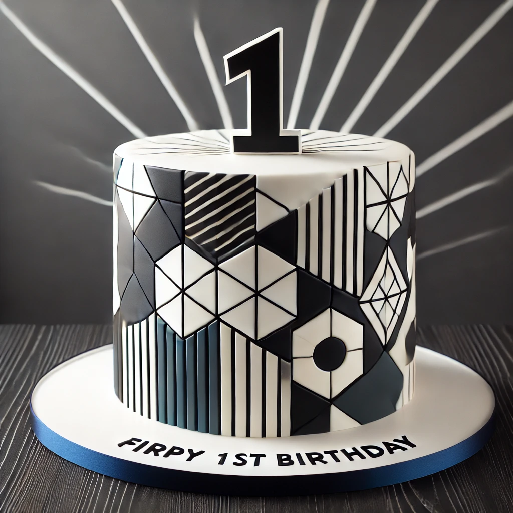 Geometric Cake with Monochrome Colors: (First Birthday Cake)
