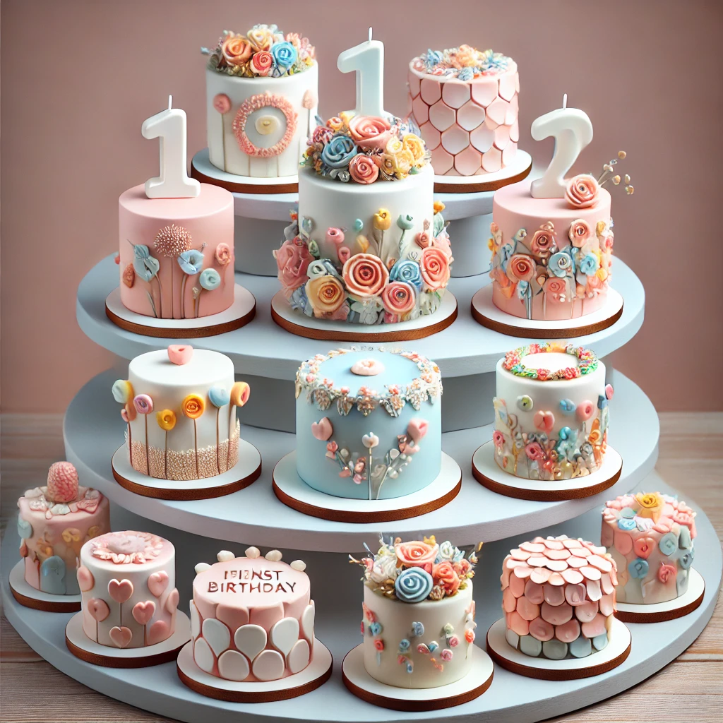 Miniature Individual Cakes: (First Birthday Cake)