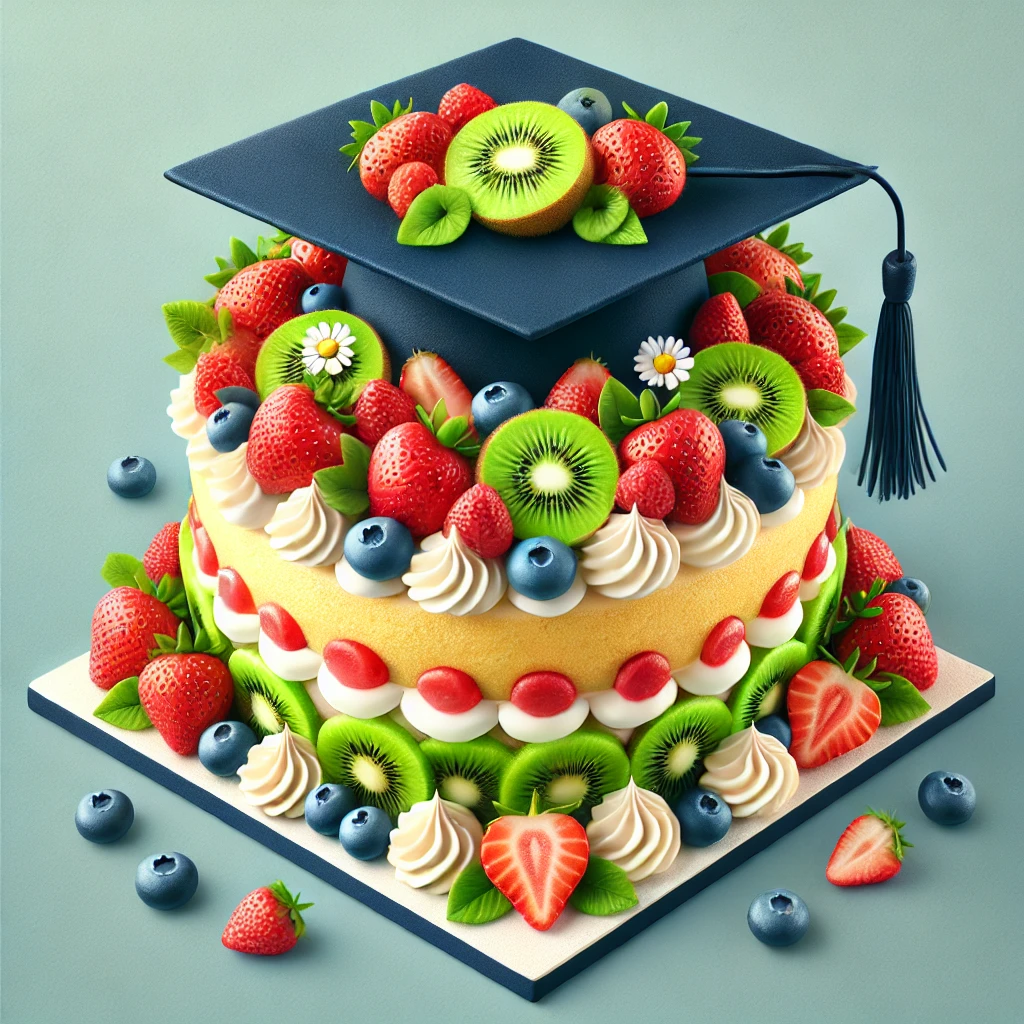 5.	Fruits and Cream Layer Cake - Graduation Cake