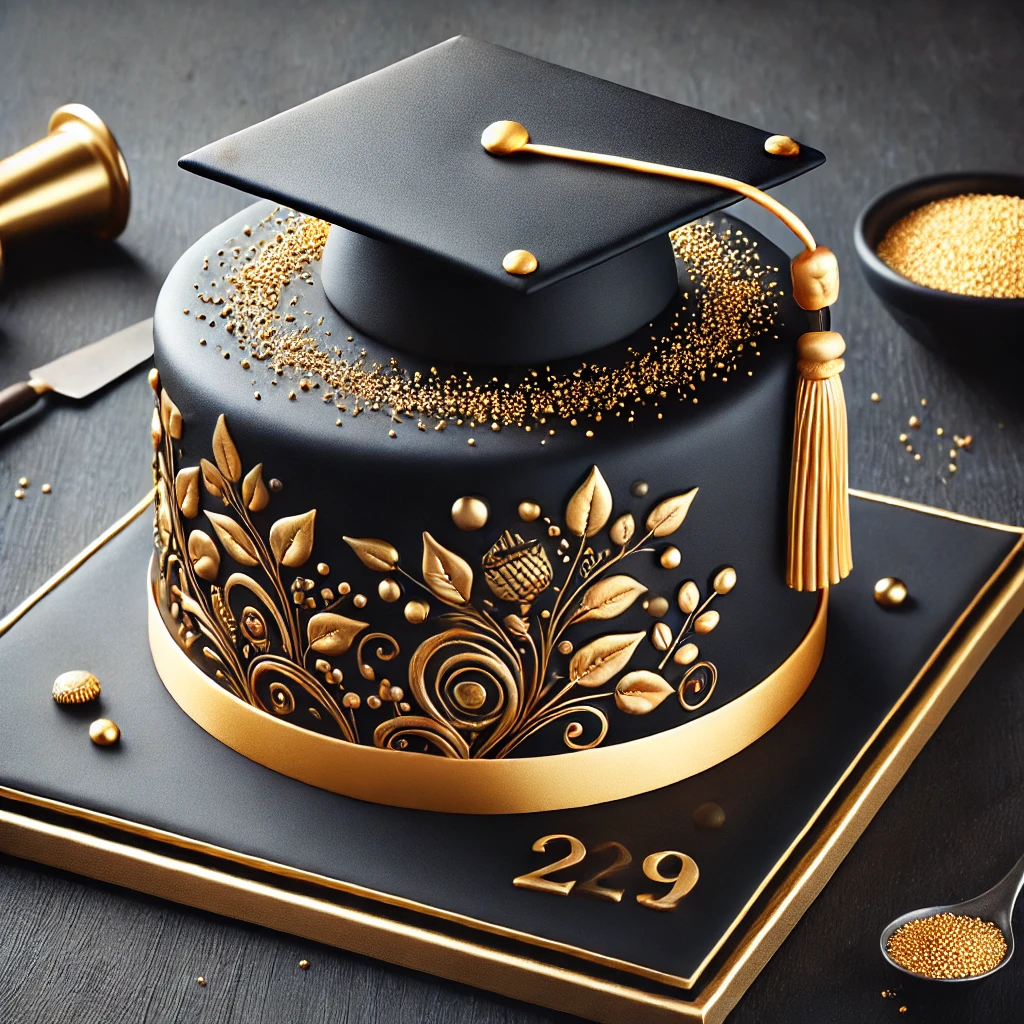  9.	Elegant Black and Gold Graduation Cake- Graduation Cake