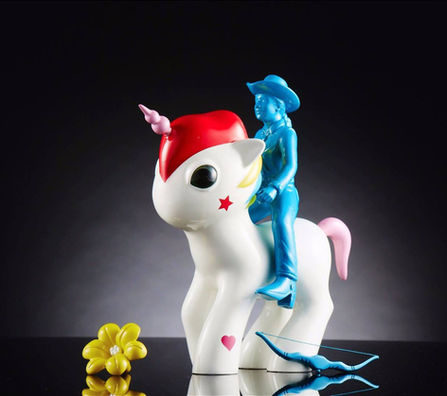 Put away your toys, goodnight and lets dream fibreglass sculpture Singapore artist Aiman Cowgirl, Unicorns and Peace