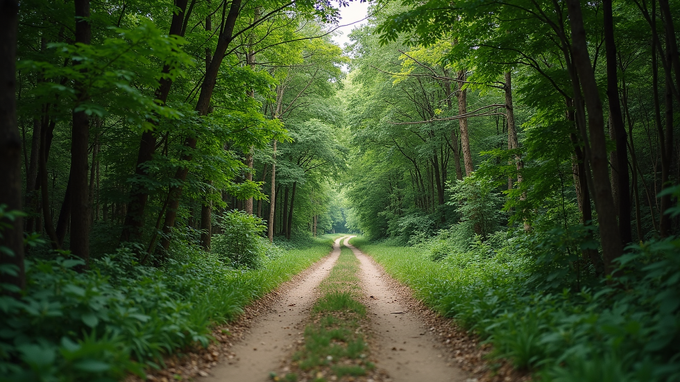 Vista panorámica de un camino que se bifurca en un bosque verde