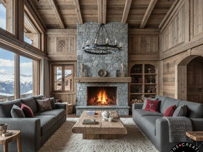 Intérieur de chalet en bois et pierre – Menuiserie de caractère en Suisse