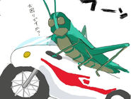 見た目はバッタで、ピンチの時にバイクに乗って助けに来てくれるヒーロー