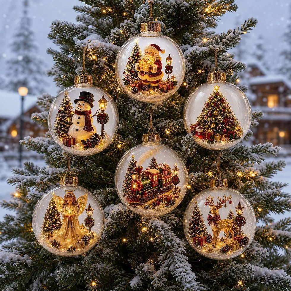 Miniatura: Globo de Neve 3D para Árvore de Natal, Enfeite de Natal com Papai Noel e Boneco