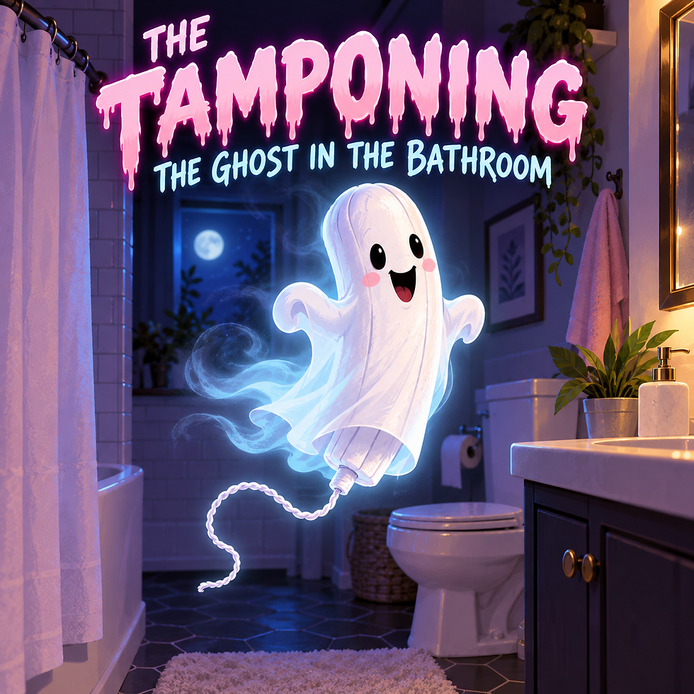 Tampon ghost haunts a bathroom because puberty can be confusing while learning about bodies.