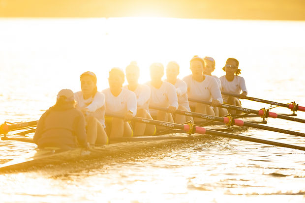 Women's rowing team rowing early morning