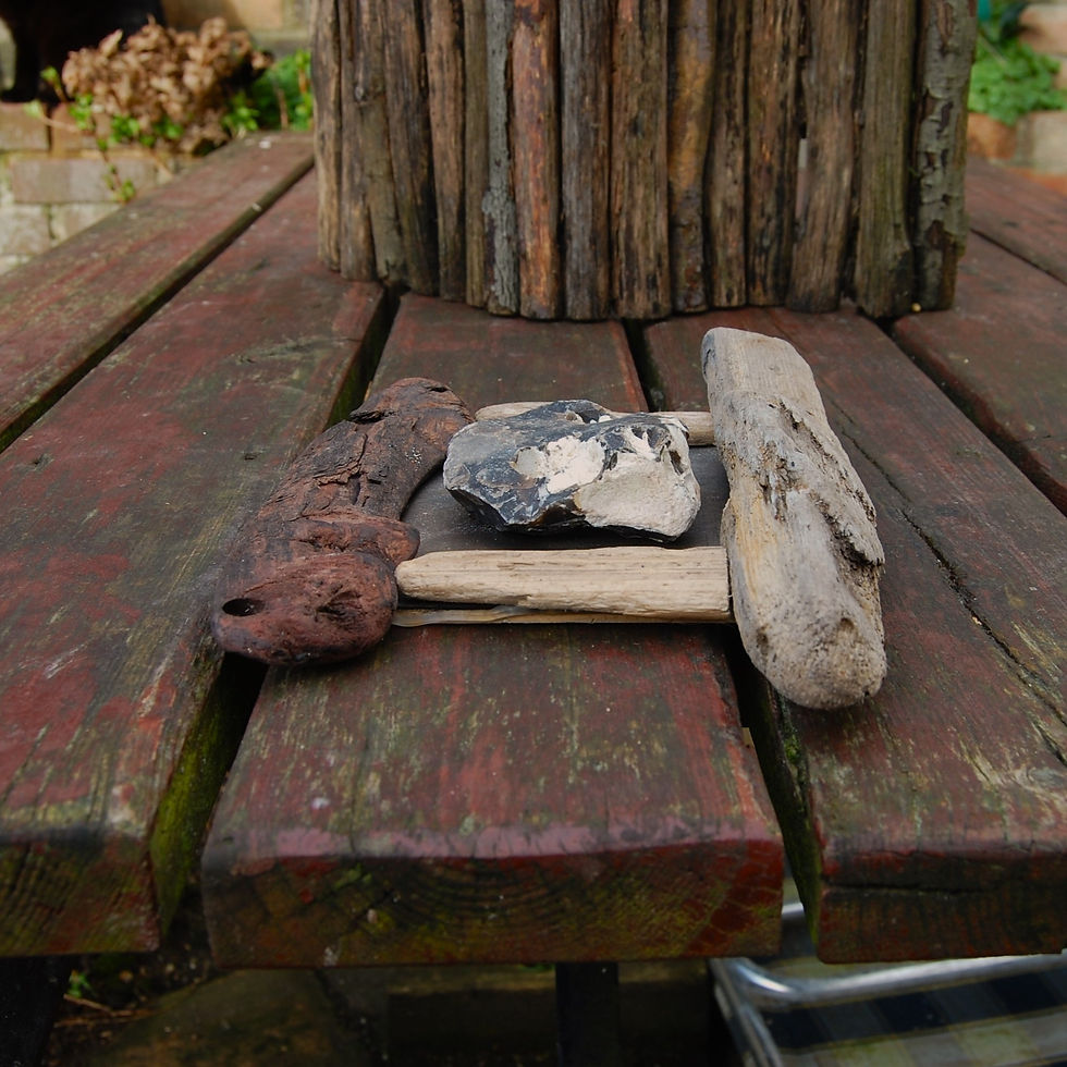 Thumbnail: Hag stone displayed in driftwood