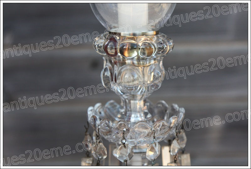 Antiques20ème, Flambeau lampe en cristal de Baccarat modèle Médaillon, Baccarat crystal torch lamp