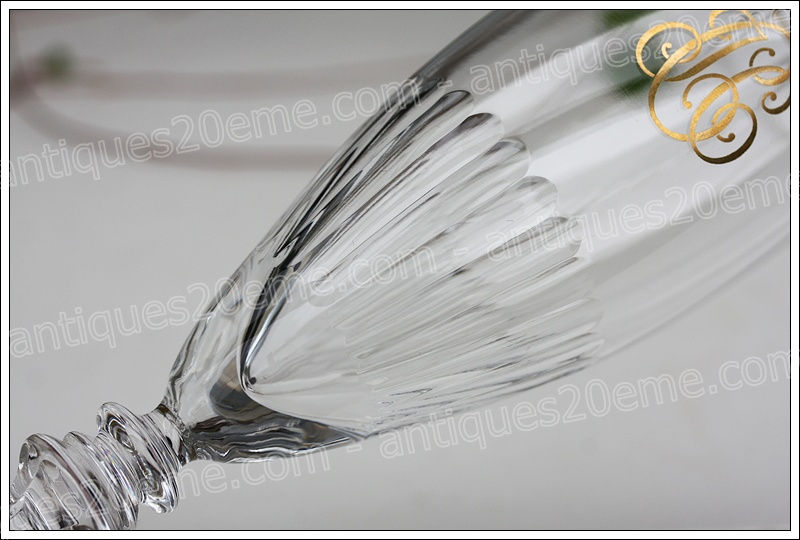 Antiques20ème, Verre flûte en cristal et Or du service Baccarat Prestige, Baccarat crystal and gold Champagne flute glass
