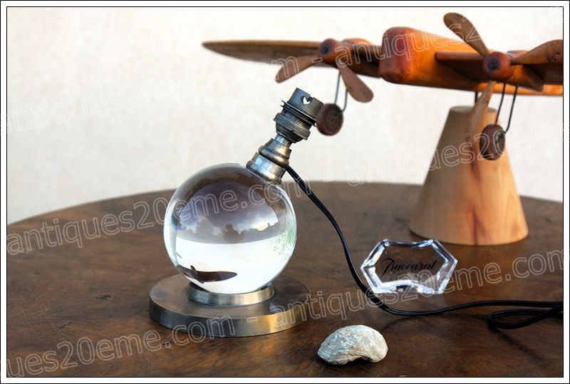 Antiques20ème, Lampe en cristal Baccarat crystal and Jacques Adnet, Baccarat and Adnet lamp