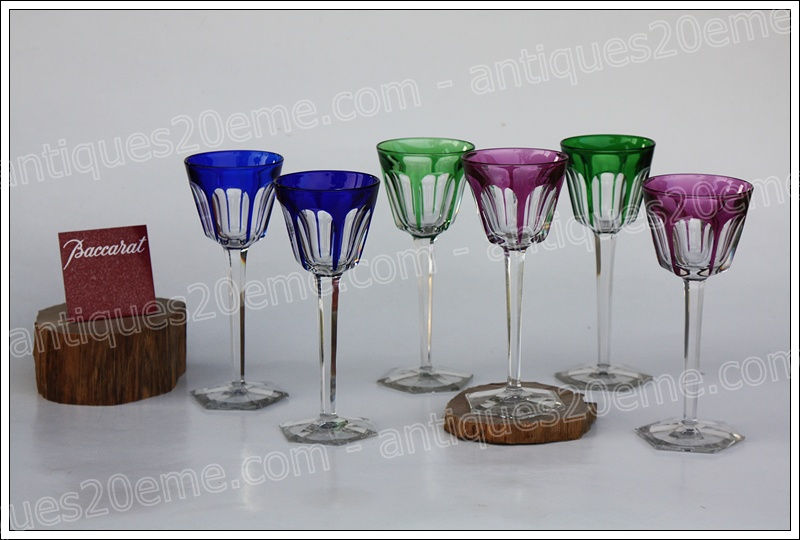 Antiques20ème, Verres à vin du Rhin en cristal de Baccarat modèle Harcourt, Baccarat crystal wine hock, Roemer glasses