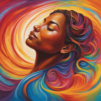 Woman in vortex of color
