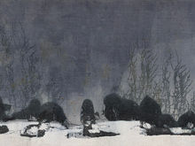 A dark abstract landscape, perhaps in the fog. The silence can be heard. The sight of absence.