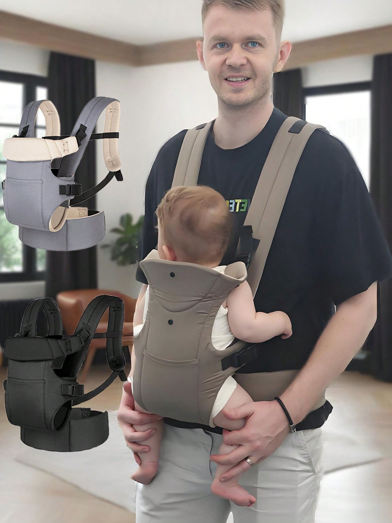 1Pc Baby Carrier, Multifunctional Front and Back Dual-Use Baby Carrier, Adjustab