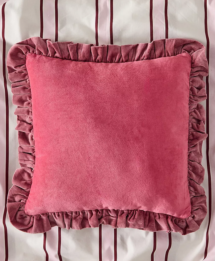 Pink Ruffle Velvet Cushion