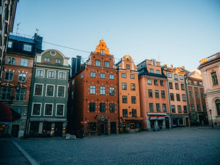 Bright buildings in Stockholm, Sweden. Solo holiday Europe