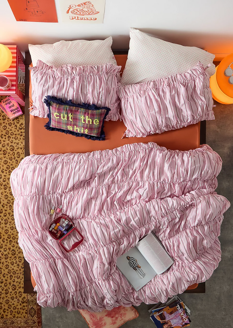 Pink Stripe Cinched Duvet Set