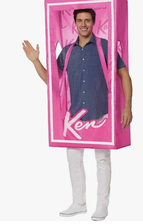 Man in full-size barbie ken cardboard box - barbie and ken fancy dress