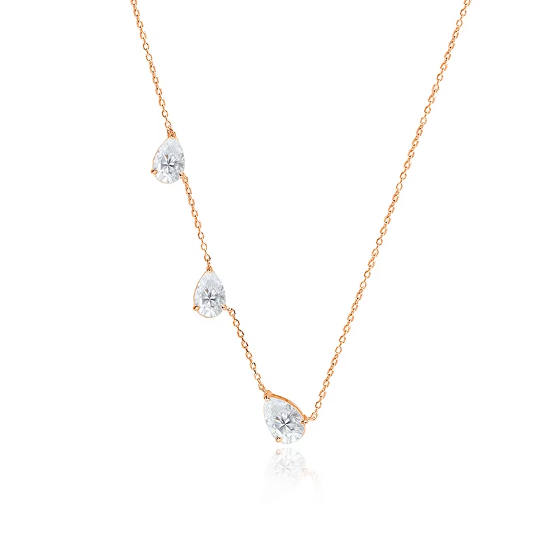 Thumbnail:     Certified Pear Cut Moissanite Necklace for Women – 3 Stone Pendant