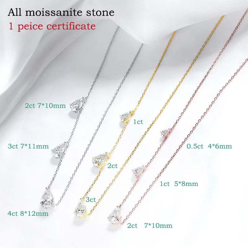 Thumbnail:     Certified Pear Cut Moissanite Necklace for Women – 3 Stone Pendant