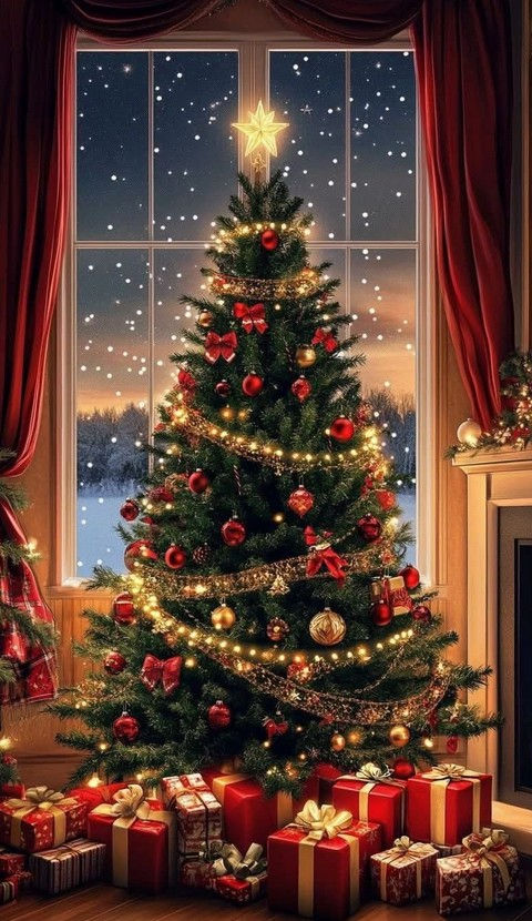 A fresh decorated Christmas tree