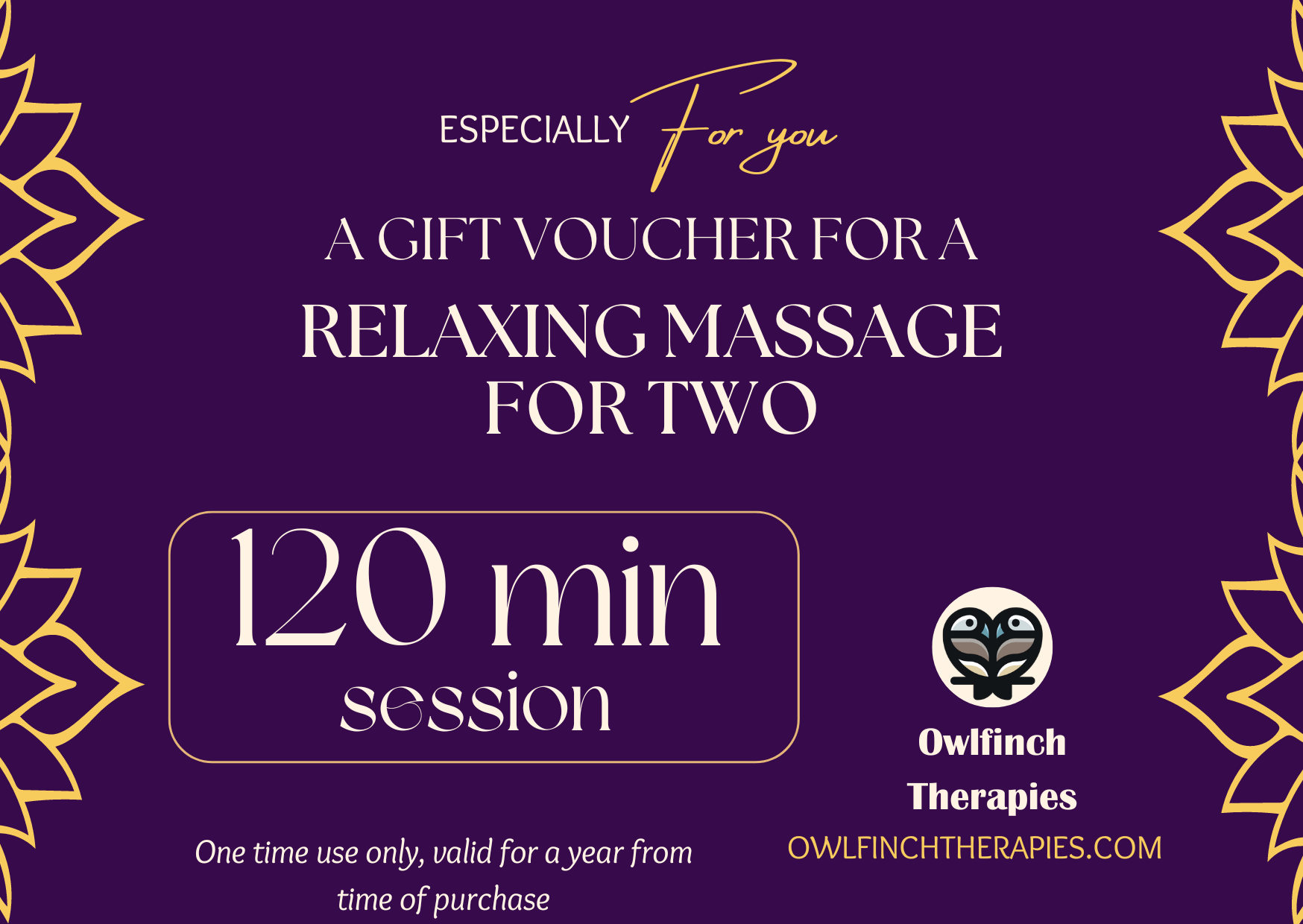 Voucher - Massage for Two - 120 minute session