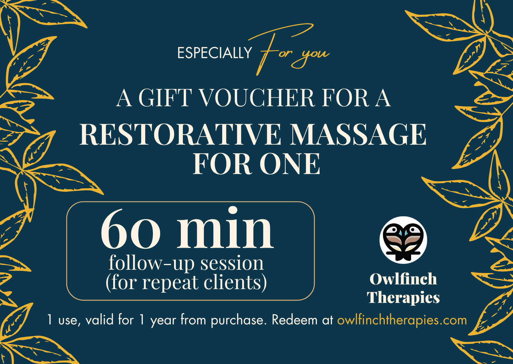 Voucher - Massage for One - 60 min follow-up session