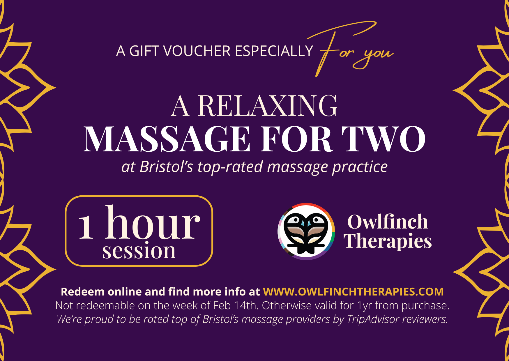 Massage For Two - 1hr session - Voucher