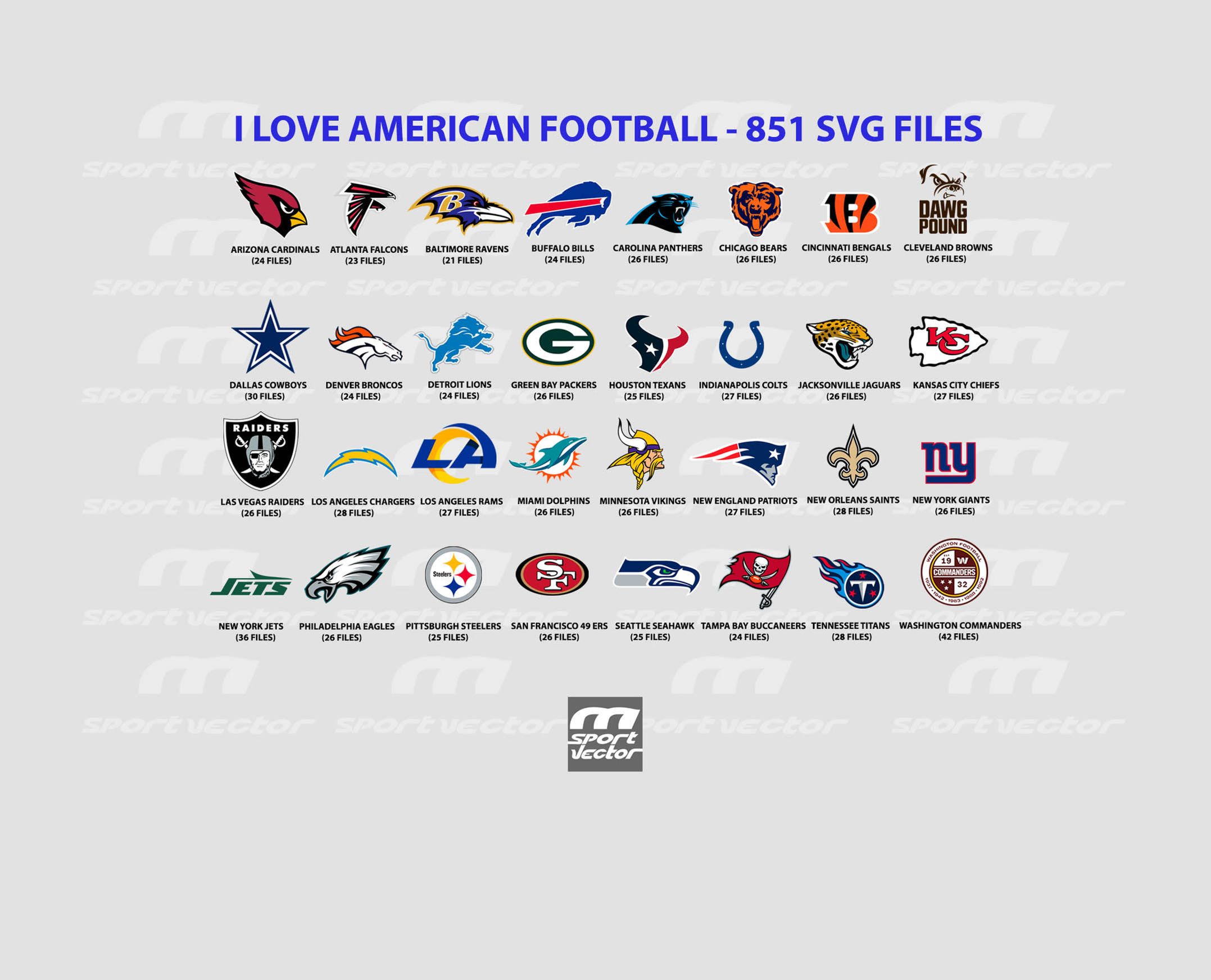 32 NFL Teams SVG Bundle (851 Files SVG) Football SVG NFL Clipart.