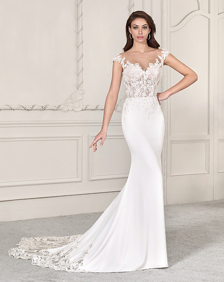 Demetrios Bridal 838 Hemera , Fitted Wedding Dress, June Brides Glasgow, Bridal Shop Glasgow Scotland, Wedding Dress Glasgow, Eleganza Sposa, Wedding Dress Edinburgh, Bridal Gown, Crepe Wedding Dress, Lace Wedding Dress, sparkle Wedding Dress, Fit & Flare Wedding Dress , Bridal Gown, lace train, Tulle Wedding Dress, Bijoux Bridal, Angelique Lamont