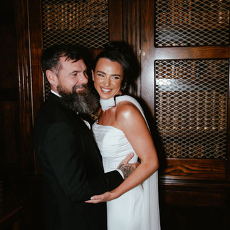 The emotion says it all! The end of the night, featuring our Bronwyn two piece from Casablanca Bridal, styled with Bridal neck-scarf.