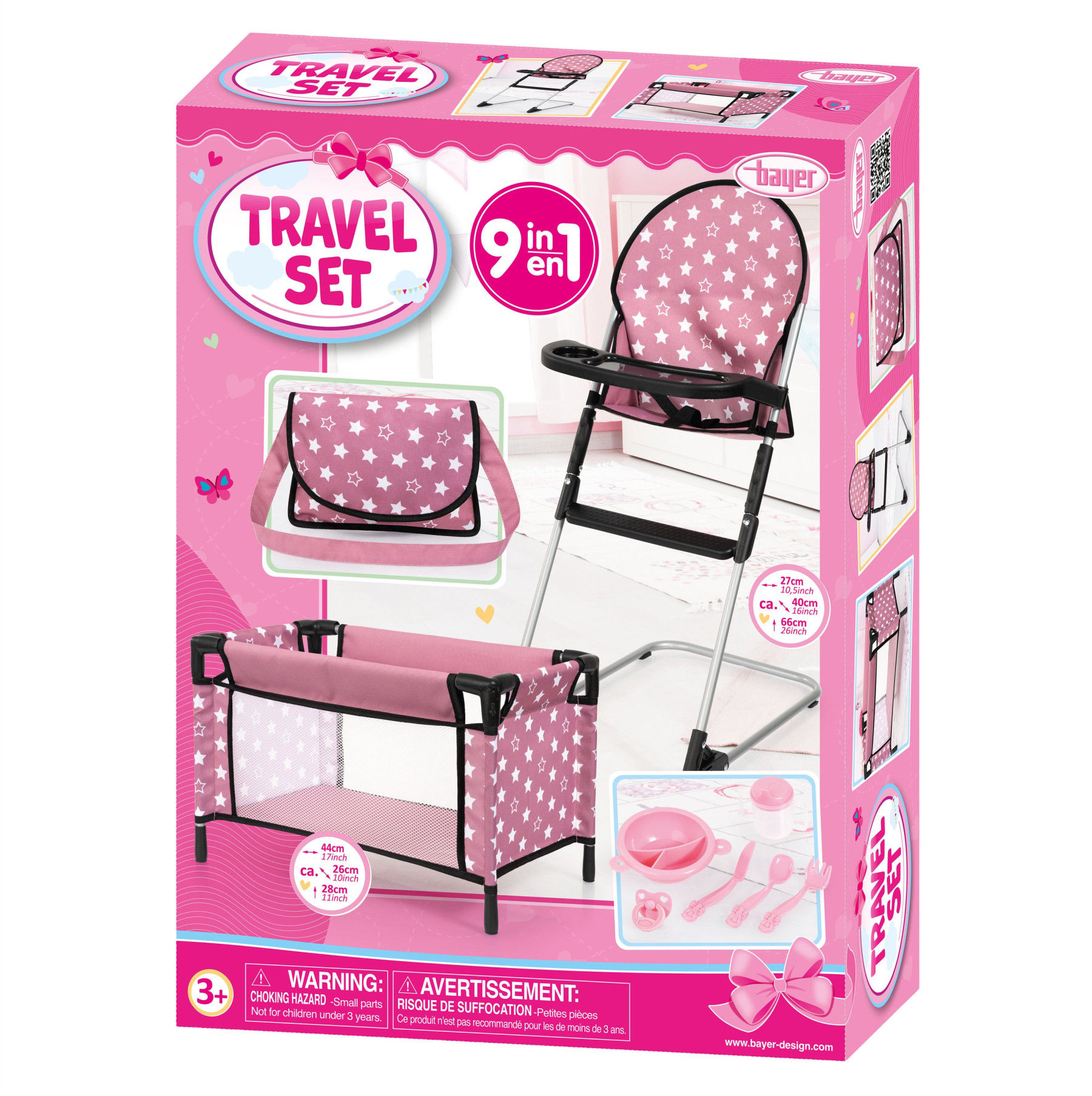 TRAVELBED SET 9IN1 (PINK/W