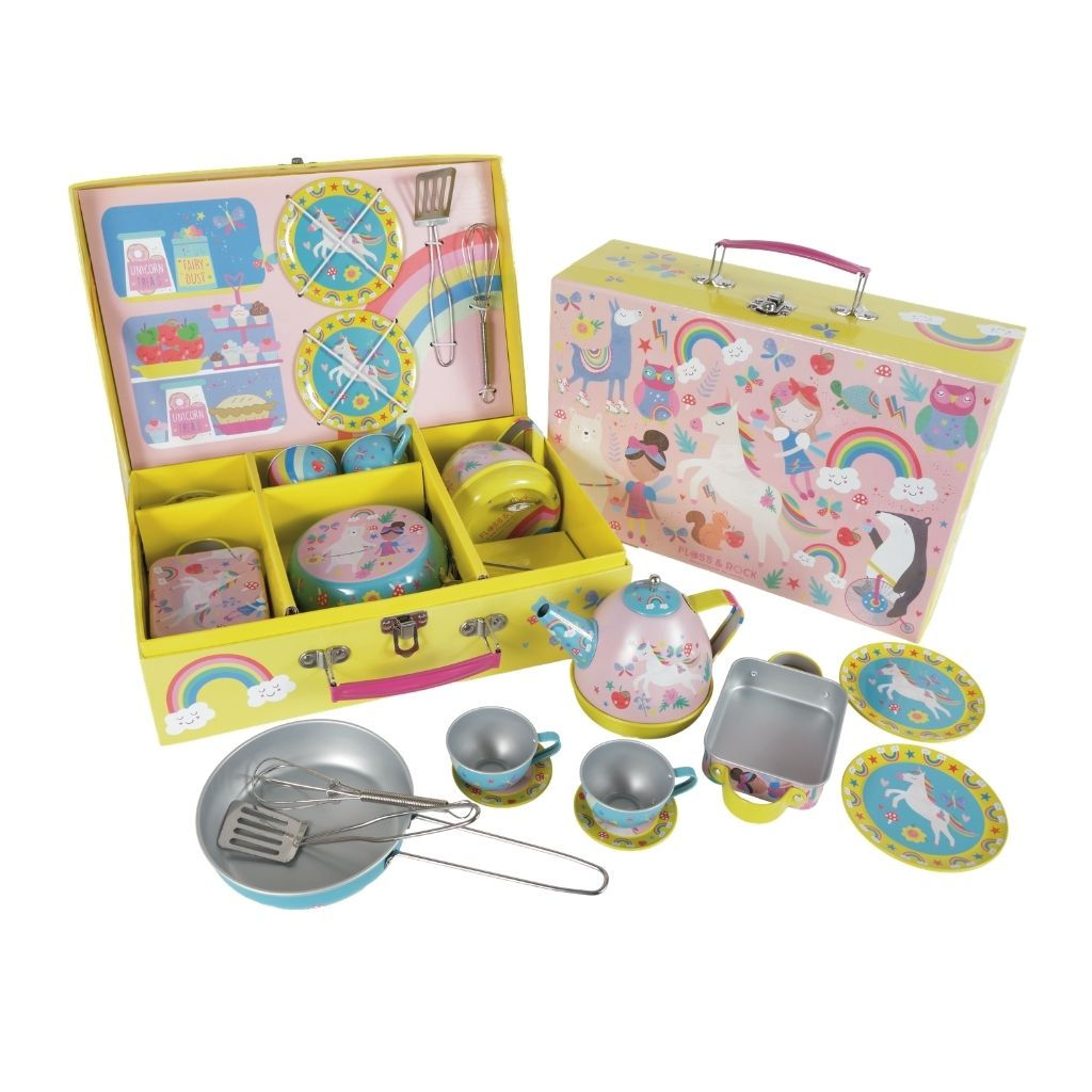 RAINBOW FAIRY 12PC MUSICAL TIN KITCHEN SET (MUSICAL TEA POT)