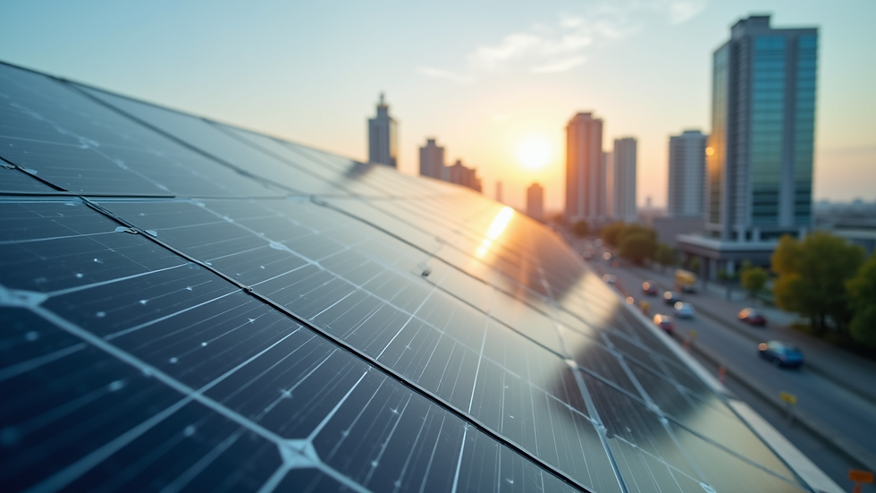 Eye-level view of solar panels integrated into urban infrastructure