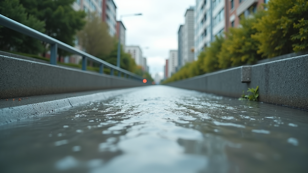 Eye-level view of a flood-resistant urban infrastructure model