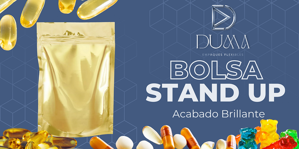 Bolsa stand up dorada brillante