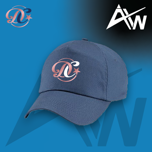 Photo of Navy Cap with Dance Crazy Logo on front on blue background and white ActivWear AW logo in top right corner