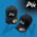 Photo of front & side of  ActivWear Pro black cap on blue background and white ActivWear AW logo in top right corner