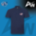 Photo of navy Dance Crazy Polo shirt on blue background and white ActivWear AW logo in top right corner