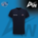 Photo of Navy Dance Crazy ActivWear tech top on blue background and white ActivWear AW logo in top right corner