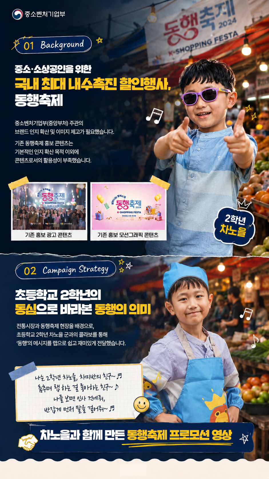 중소벤처기업부 중소·소상공인을 위한 국내 최대 내수촉진 할인행사, 동행축제 중소벤처기업부(중앙부처) 주관의 브랜드 인지 확산 및 이미지 제고가 필요했습니다. 기존 동행축제 홍보 콘텐츠는 기본적인 인지 확산 목적 이외
