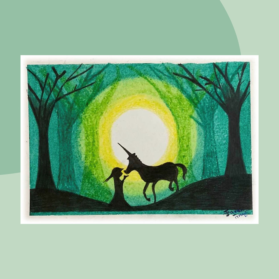 Unicorn & Girl Forest Painting (Crayons and Graphite)