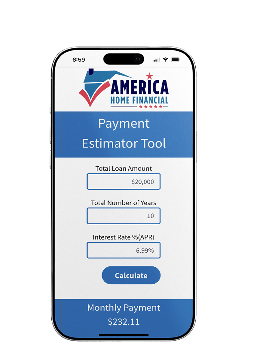 America Financial - IPhoneMockup-PaymentEstimator
