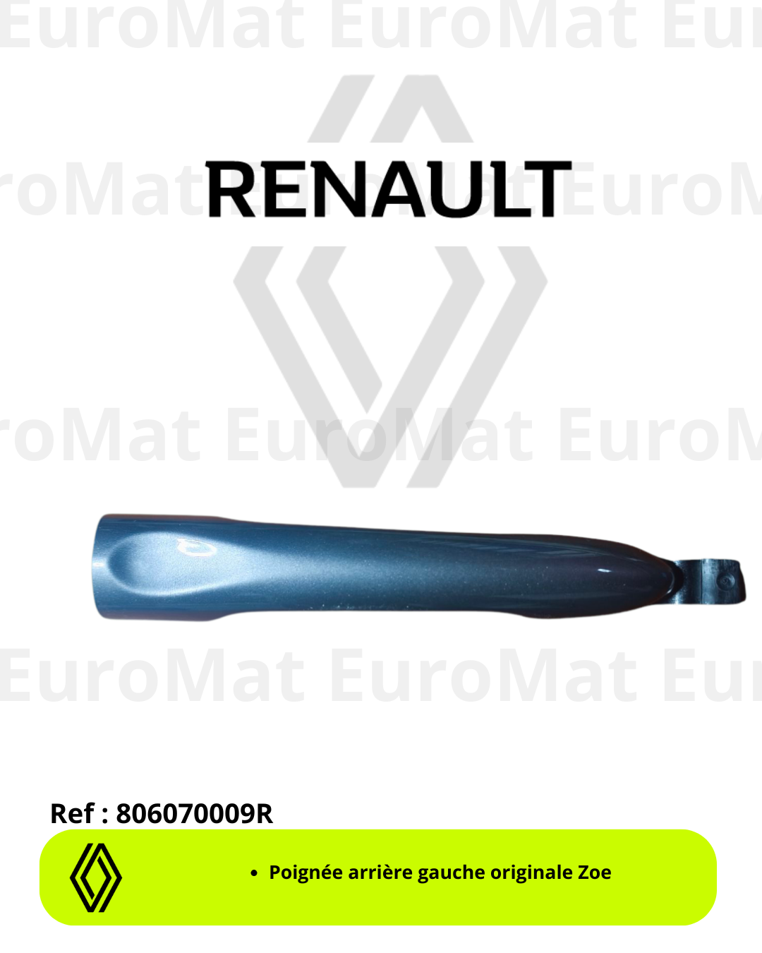 Poignée neuve arrière gauche bleu écume métallisé Renault Zoe  - Réf 806070009R