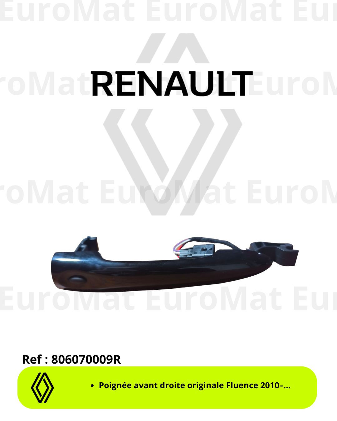 Poignée neuve avant droite noir Renault Fluence 2010–... - Réf 806070009R