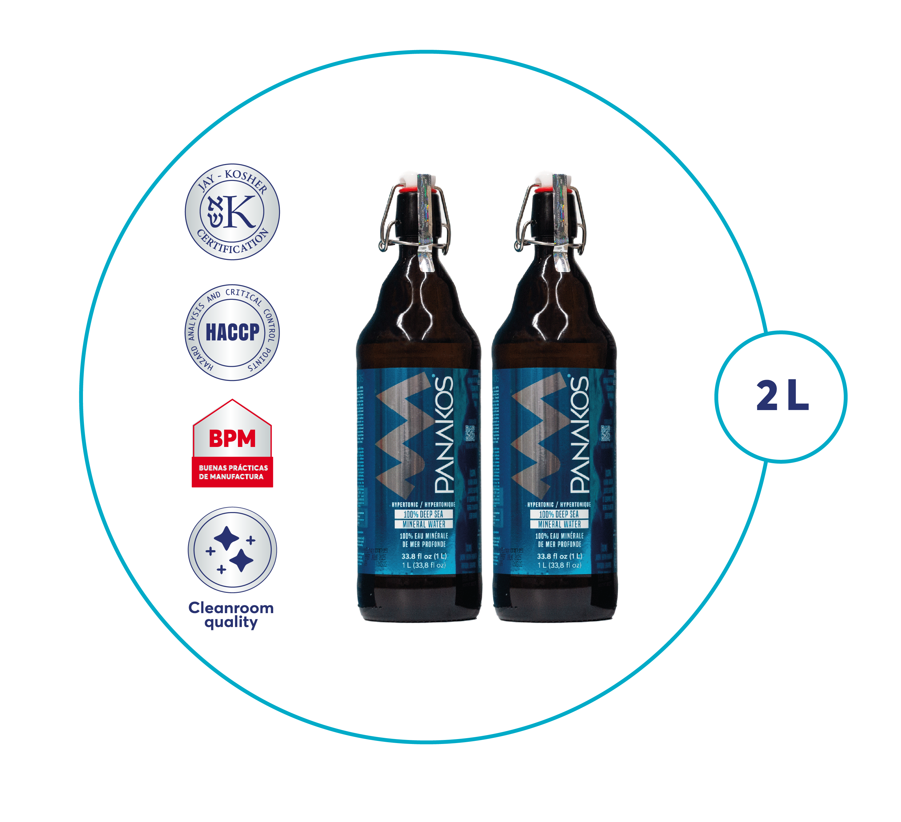 PANAKOS® 100% AGUA DE MAR PACK 2 BOTELLAS VIDRIO ÁMBAR 1 LT C/U